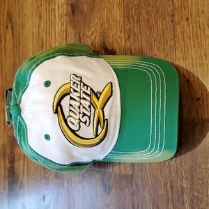 Mens Quaker State distressed green & white snapback hat